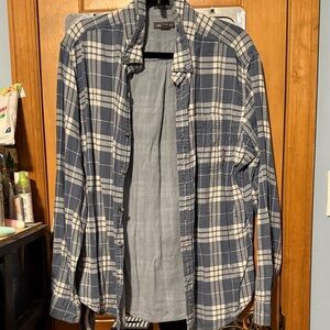 Blue and White Plaid Button-Up Shirt